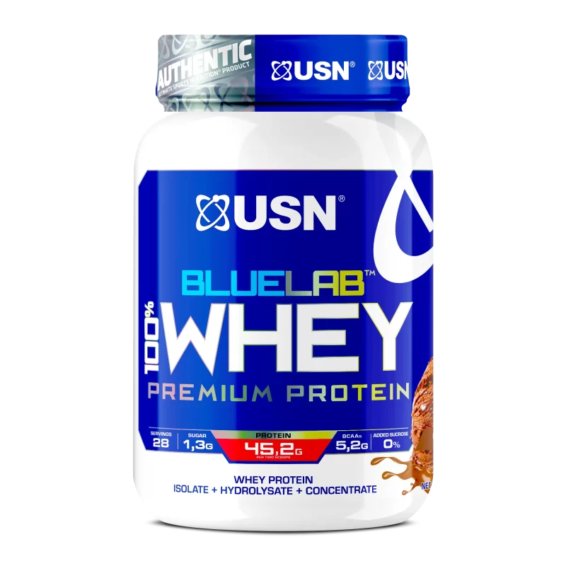 USN UK Blue Lab Whey Chocolate 908g, Premium Whey Protein Powder, Scientifically-formulated, High Protein Post-Workout Powder Supplement with Added BCAAs