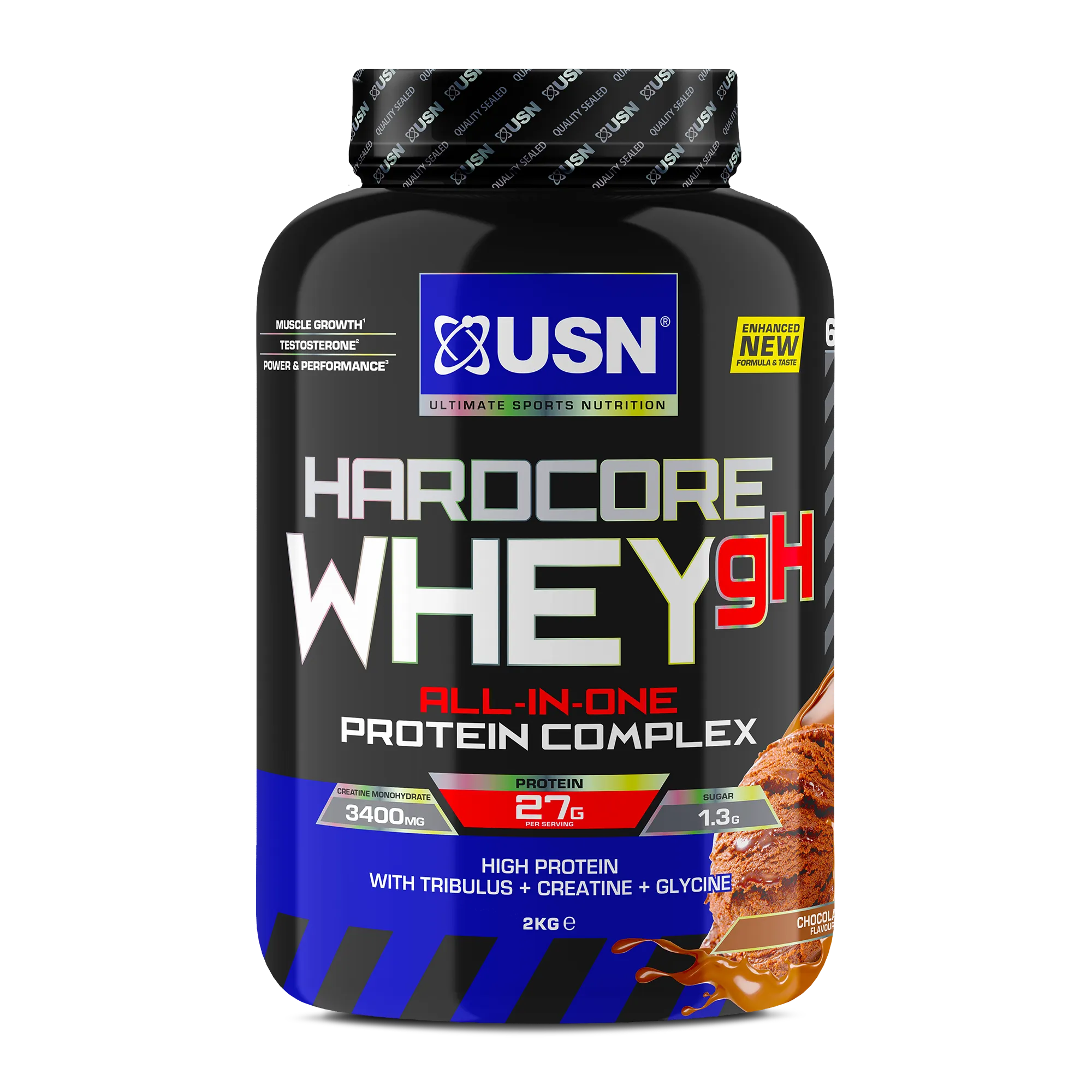 USN UK Hardcore Whey GH 2Kg Dutch Chocolate ,All In One Protein Complex, Increases Lean, Dense And Strong Muscle Fibres